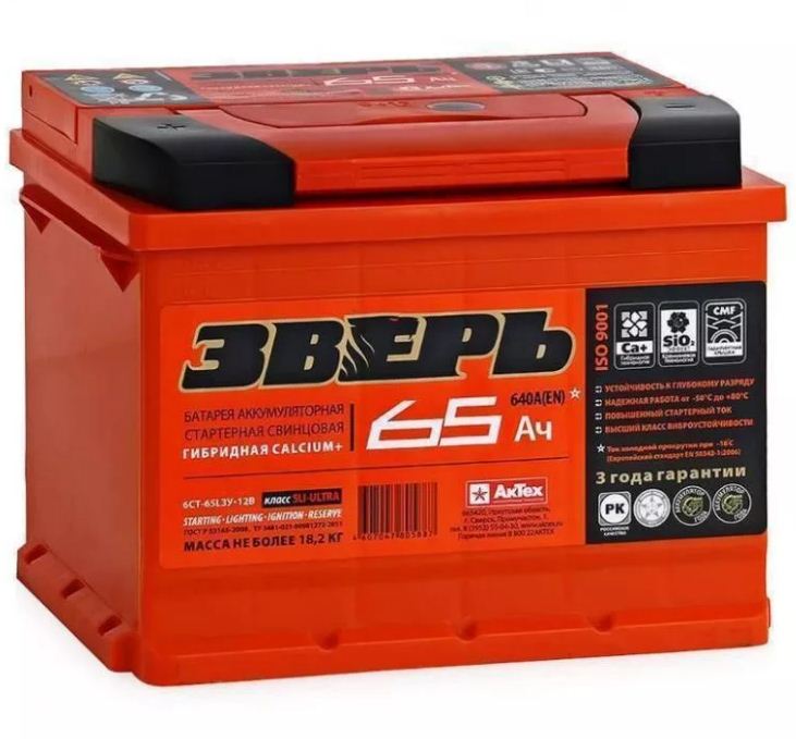 Аккумулятор 6ст 58 Зверь (75B24R) прям.п.