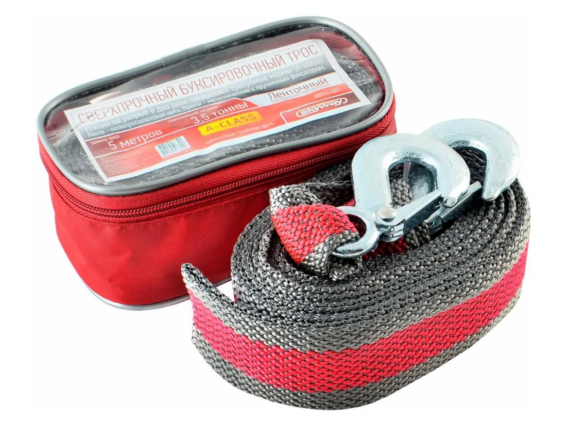 Трос ленточный 3.5т 5м 2 крюка SKYWAY A-class в сумке S03101001